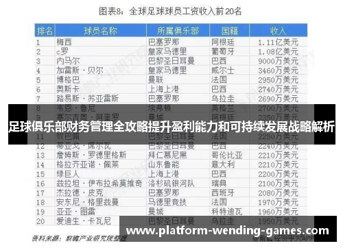 足球俱乐部财务管理全攻略提升盈利能力和可持续发展战略解析 足球俱乐部财务管理全攻略提升盈利能力和可持续发展战略解析